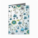 Blue Whimsical Flowers  on blue Mini Greeting Card (8 Pack)