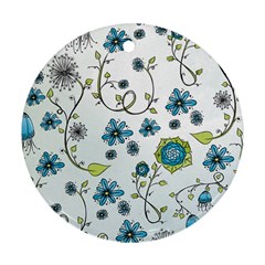 Blue Whimsical Flowers  on blue Round Ornament (Two Sides) from ZippyPress Front