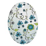 Blue Whimsical Flowers  on blue Oval Ornament (Two Sides)