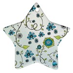 Blue Whimsical Flowers  on blue Star Ornament (Two Sides)