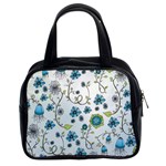 Blue Whimsical Flowers  on blue Classic Handbag (Two Sides)