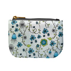 Blue Whimsical Flowers  on blue Coin Change Purse from ZippyPress Front