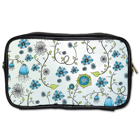 Blue Whimsical Flowers  on blue Travel Toiletry Bag (One Side) from ZippyPress Front
