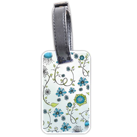 Blue Whimsical Flowers  on blue Luggage Tag (One Side) from ZippyPress Front