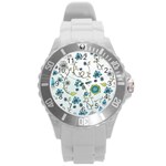 Blue Whimsical Flowers  on blue Plastic Sport Watch (Large)