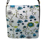Blue Whimsical Flowers  on blue Flap Closure Messenger Bag (Large)