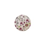 Pink Whimsical flowers on beige 1  Mini Button Magnet