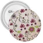 Pink Whimsical flowers on beige 3  Button