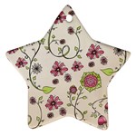Pink Whimsical flowers on beige Star Ornament