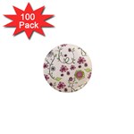 Pink Whimsical flowers on beige 1  Mini Button Magnet (100 pack)