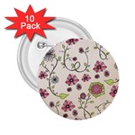Pink Whimsical flowers on beige 2.25  Button (10 pack)