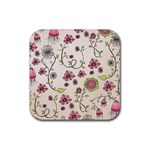 Pink Whimsical flowers on beige Drink Coasters 4 Pack (Square)