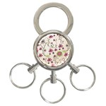 Pink Whimsical flowers on beige 3-Ring Key Chain