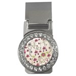 Pink Whimsical flowers on beige Money Clip (CZ)