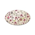 Pink Whimsical flowers on beige Sticker (Oval)