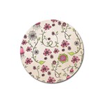 Pink Whimsical flowers on beige Magnet 3  (Round)
