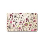 Pink Whimsical flowers on beige Magnet (Name Card)