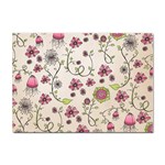 Pink Whimsical flowers on beige A4 Sticker 10 Pack