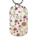Pink Whimsical flowers on beige Dog Tag (Two-sided) 