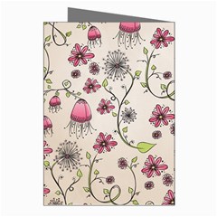 Pink Whimsical flowers on beige Greeting Card (8 Pack) from ZippyPress Right