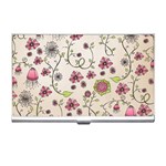 Pink Whimsical flowers on beige Business Card Holder