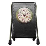 Pink Whimsical flowers on beige Stationery Holder Clock