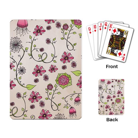 Pink Whimsical flowers on beige Playing Cards Single Design from ZippyPress Back
