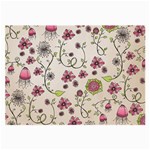 Pink Whimsical flowers on beige Glasses Cloth (Large, Two Sided)