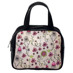 Pink Whimsical flowers on beige Classic Handbag (Two Sides) from ZippyPress Back