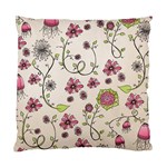 Pink Whimsical flowers on beige Cushion Case (Single Sided) 