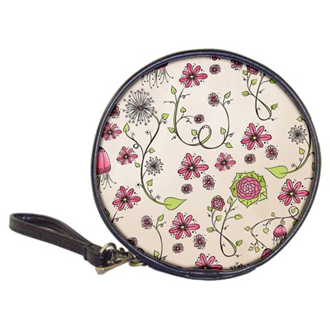 Pink Whimsical flowers on beige CD Wallet from ZippyPress Front