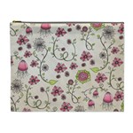 Pink Whimsical flowers on beige Cosmetic Bag (XL)