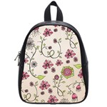 Pink Whimsical flowers on beige School Bag (Small)