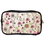 Pink Whimsical flowers on beige Travel Toiletry Bag (Two Sides)