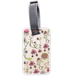 Pink Whimsical flowers on beige Luggage Tag (Two Sides)