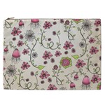 Pink Whimsical flowers on beige Cosmetic Bag (XXL)