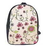 Pink Whimsical flowers on beige School Bag (XL)