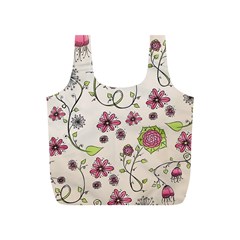 Pink Whimsical flowers on beige Reusable Bag (S) from ZippyPress Front