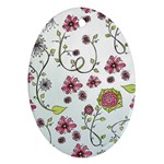 Pink whimsical flowers on blue Oval Ornament