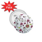Pink whimsical flowers on blue 1.75  Button (10 pack)