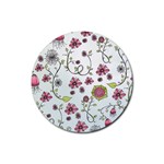 Pink whimsical flowers on blue Drink Coaster (Round)