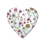 Pink whimsical flowers on blue Magnet (Heart)