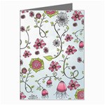 Pink whimsical flowers on blue Greeting Card
