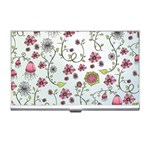 Pink whimsical flowers on blue Business Card Holder