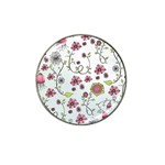 Pink whimsical flowers on blue Golf Ball Marker 4 Pack (for Hat Clip)