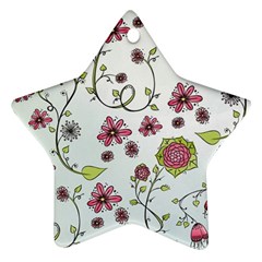 Pink whimsical flowers on blue Star Ornament (Two Sides) from ZippyPress Back