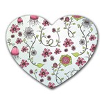 Pink whimsical flowers on blue Mouse Pad (Heart)