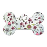 Pink whimsical flowers on blue Dog Tag Bone (One Sided)