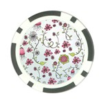 Pink whimsical flowers on blue Poker Chip