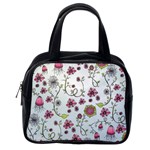 Pink whimsical flowers on blue Classic Handbag (One Side)